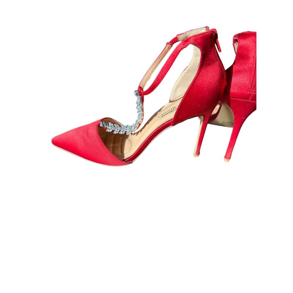 Badgley Mischka American Glamour Red Satin Stilletto
Heel Closed Toe T-Strap 10M